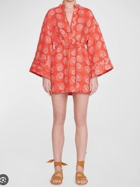 NWT Staud Karlee Linen Faux Wrap Kimono Dress